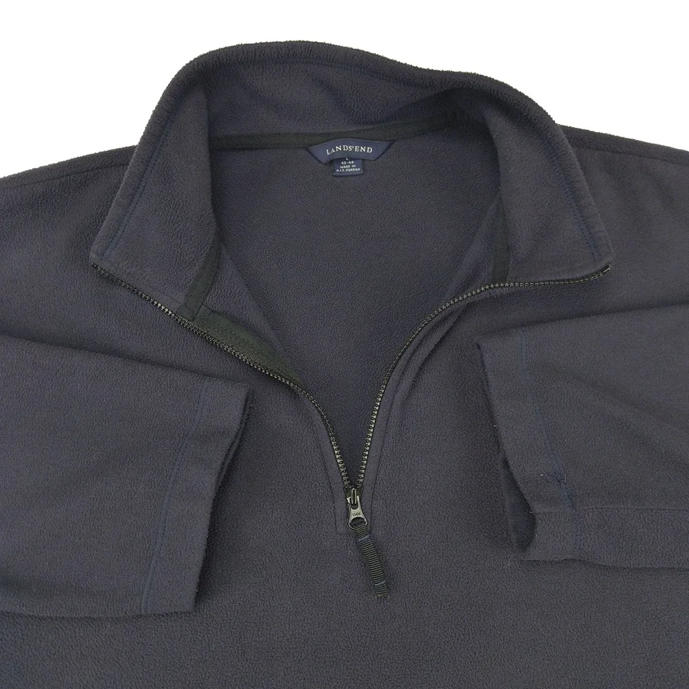 Lands End Men's L Large Navy Blue ThermaCheck Nano-Tex Fleece‎ 1/4 Zip Pullover